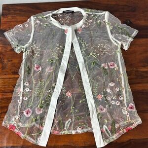 Incerun Women's Floral Embroidered Mesh Blouse Multicolor Size L